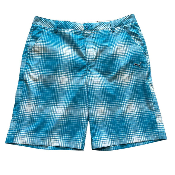 Puma Blue Plaid Golf  Performance Wear Shorts, Size 36 - Picture 1 of 6